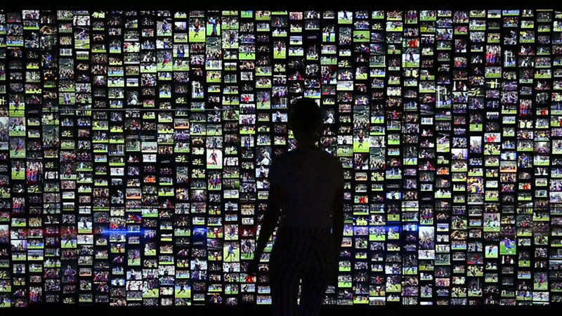 Photo from an interactive video wall installation at FC Barcelona Museum.