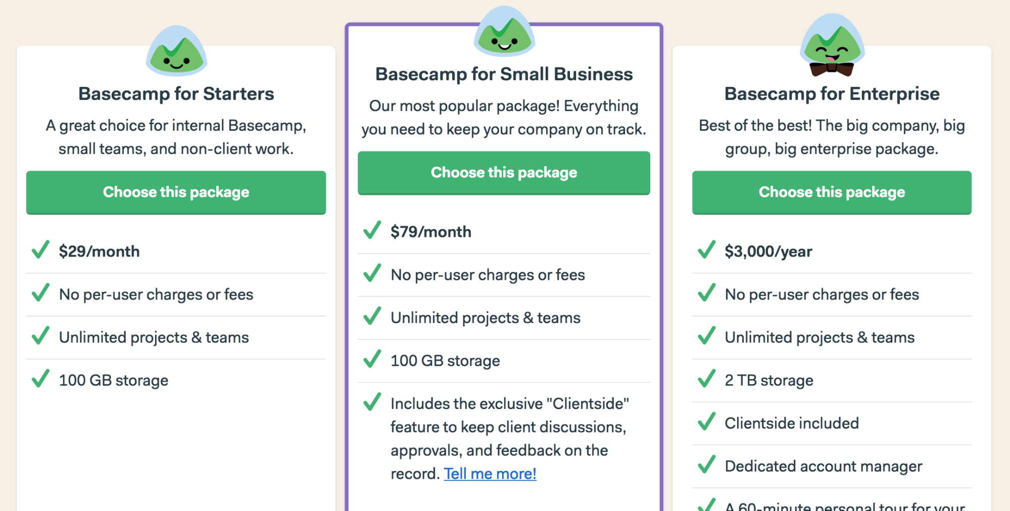 Basecamp purchase options